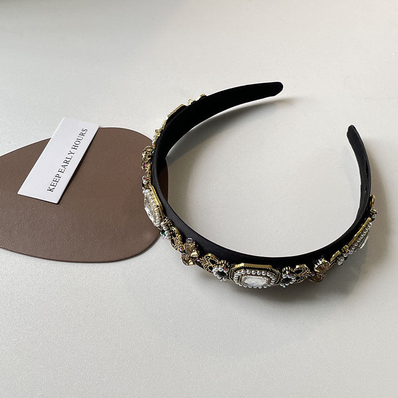 Fashion Pearl Inlaid Female Geometric Diamond Headband