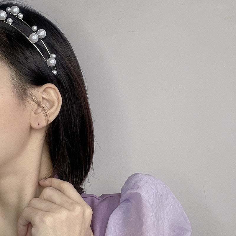 Fashion Women's Double Layer White Pearl Headband