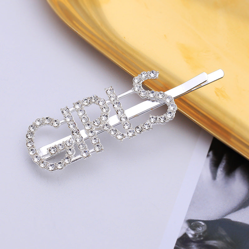 Letter Side Clip Bangs Rhinestone