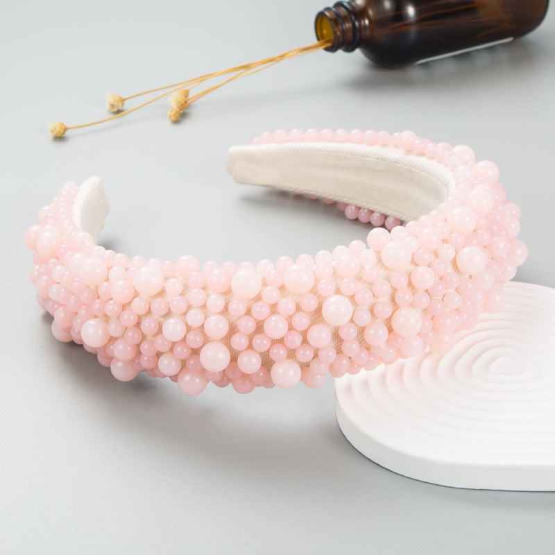 Handmade Beaded Pearl Headband Jelly Color Female Sponge