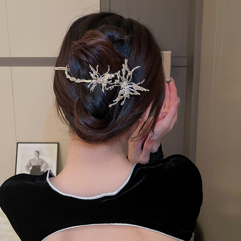 New Liquid Metal Pleated Butterfly Hairpin