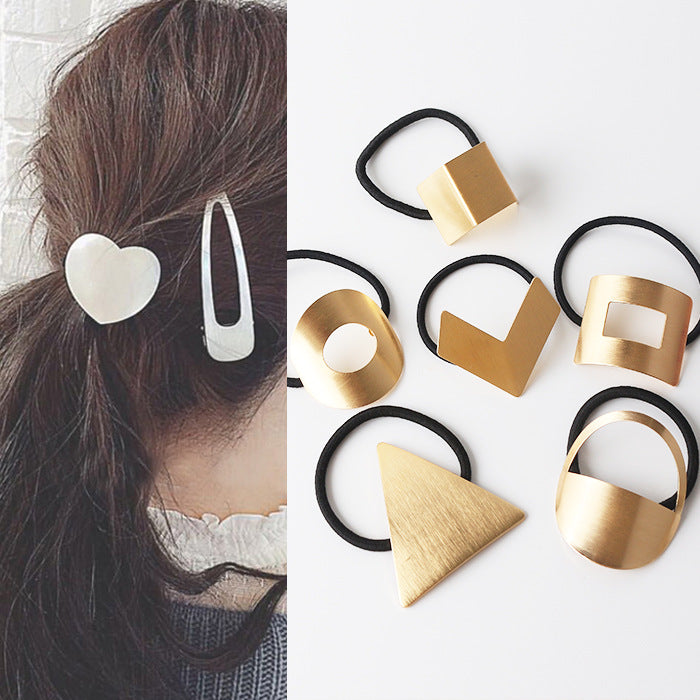 European And American Ins Cold Style Geometric Metal Brushed Hollow Hair Ring