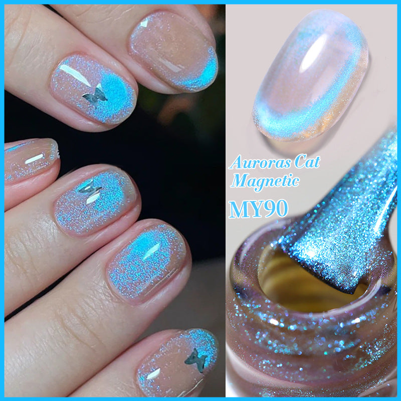 Aurora Chameleon Dazzling Blue Tear Mermaid Crystal Cat Eye Nail Gel
