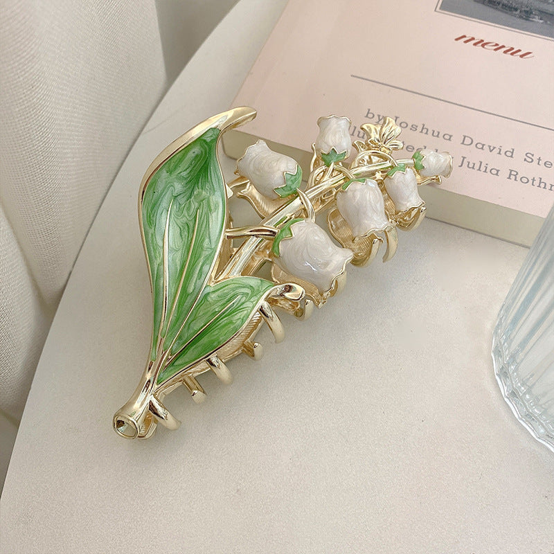 Women's Lily Of The Valley Hair Clip Large Size At The Back Of Head