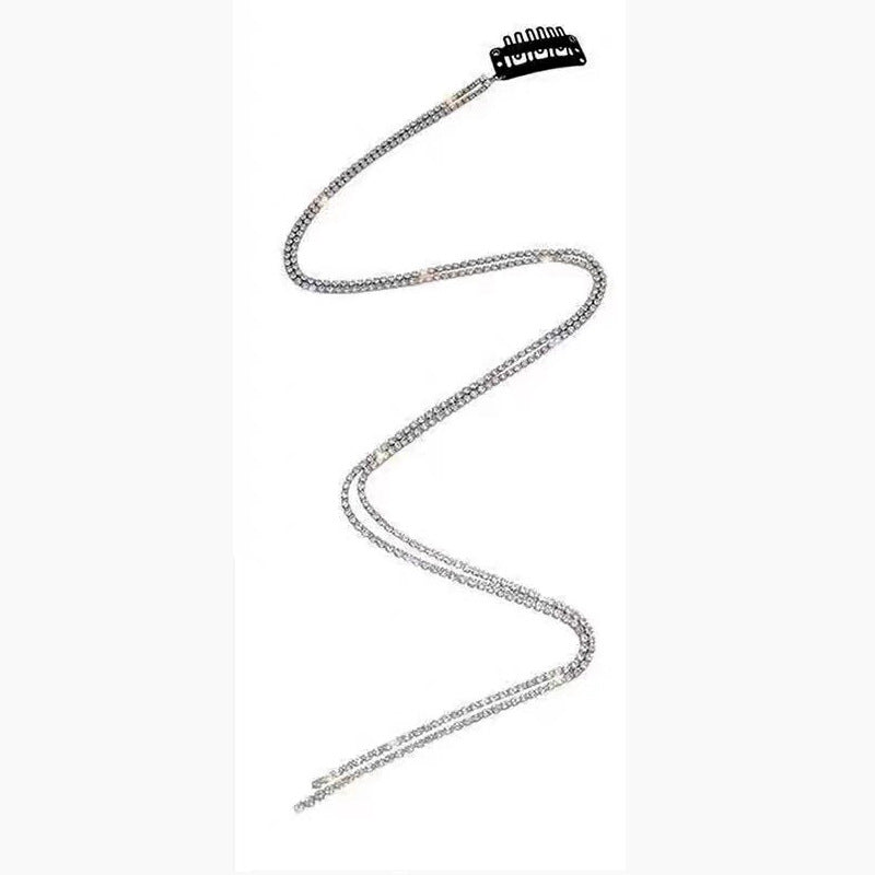 Women's Summer Rhinestone Tassel Braided Hair Chain With  Diamond Chain Hairpin