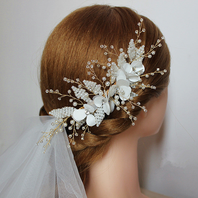 Pure Handmade Pearl Beaded Crystal Headwear Hair Comb