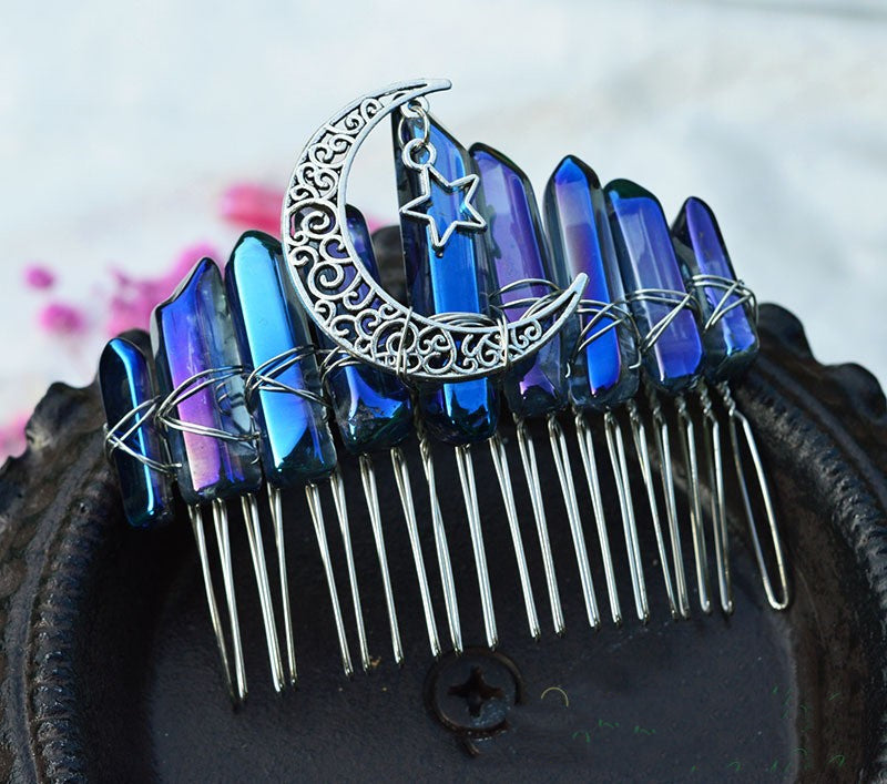 Premium Handmade Crown Moon Hollow Star Hair Comb