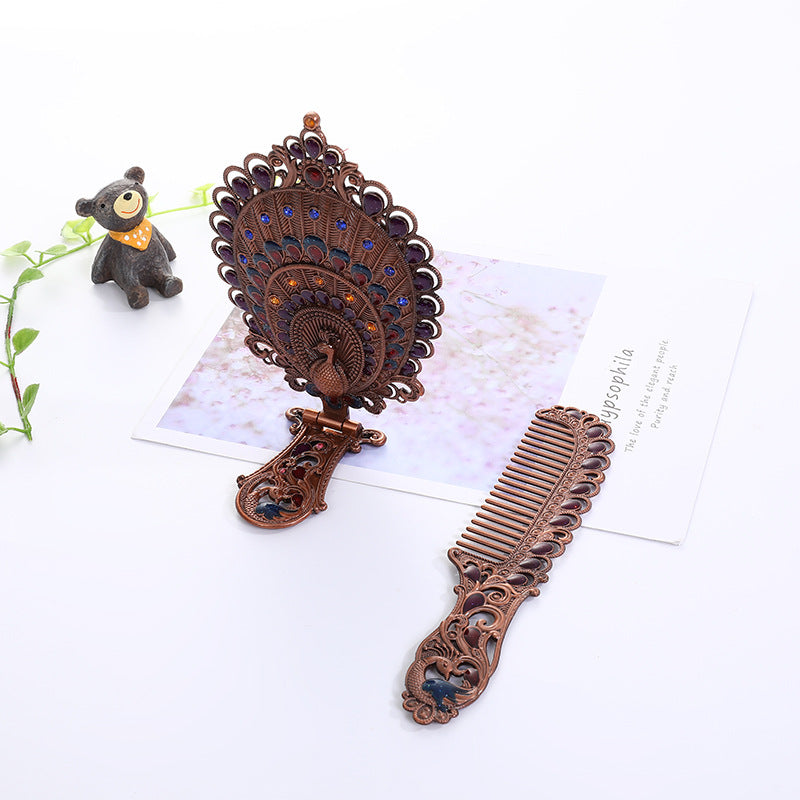 Portable Portable Folding Metal Handle Beauty Comb Mirror