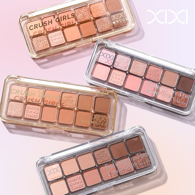 XIXI Mist Muse Twelve-Color Eyeshadow Palette Shimmer Sparkle Matte Highlight Contour Blush All-in-One Palette