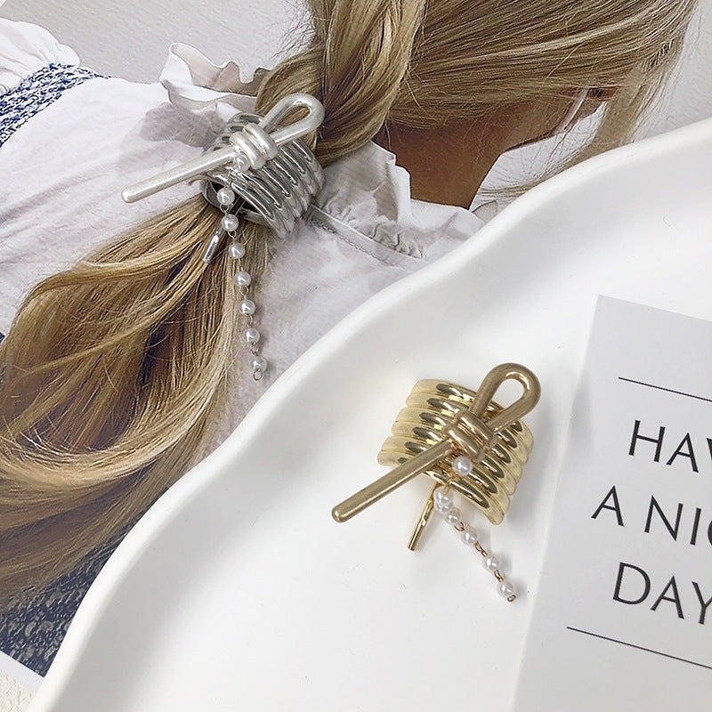 High Sense Pearl Chain Decorative Hair Hook Fashion Metal Low Ponytail Hairpin