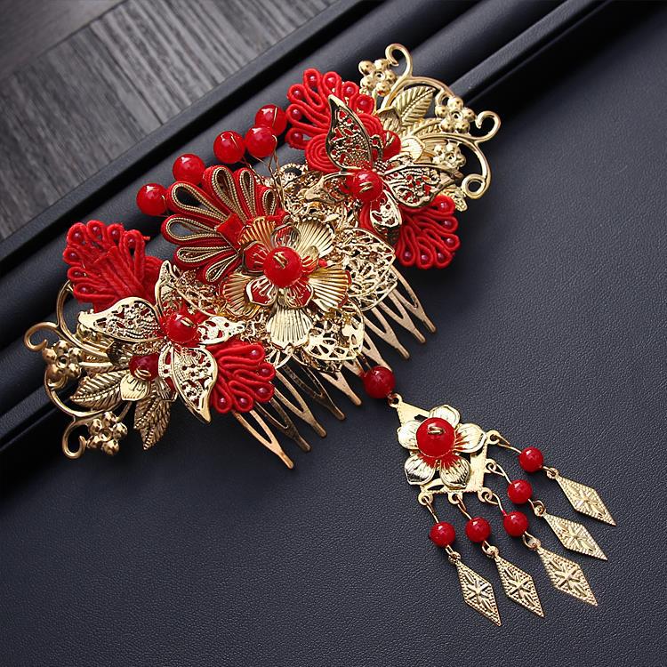 Costume Wedding Chinese Bride Red Tassel Hair Accessories