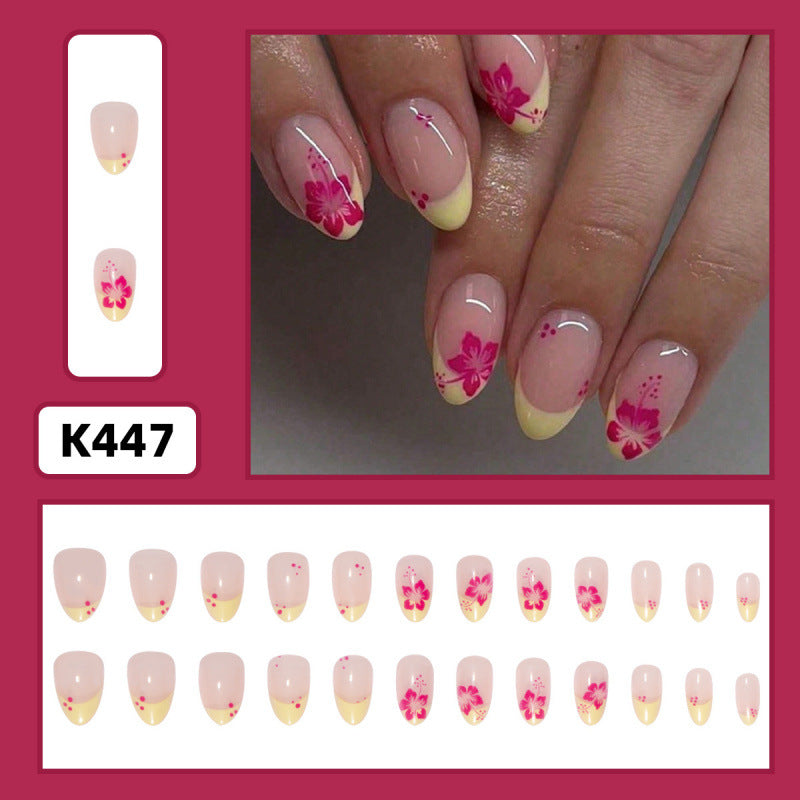 Cross-border Short Almond-shaped French Red Nail Tips