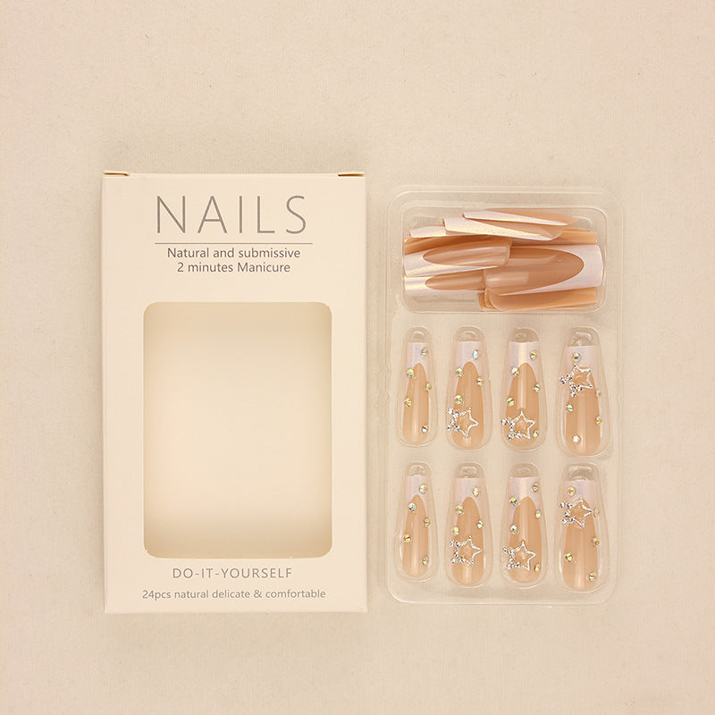 Wear Armor Long French Five-pointed Star Flash Diamond Nail Stickers Nail Tip