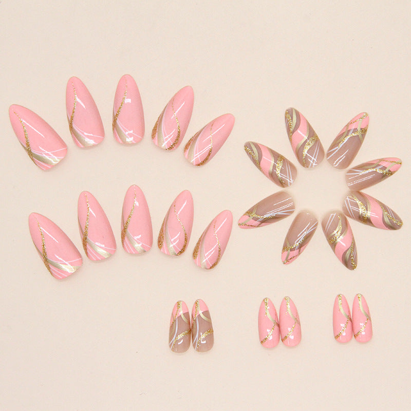 Girl's Corrugated Almond Nail Flashing Glitter Wearing Nail