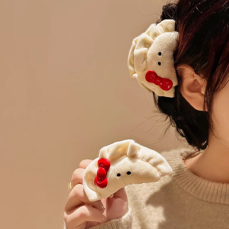 Cute Bowknot Plush Big Dumplings Grip Personality Barrettes Hair Accessories