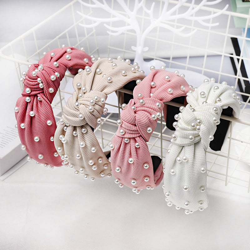 Simple Nail Pearl Knotted Headband Solid Color