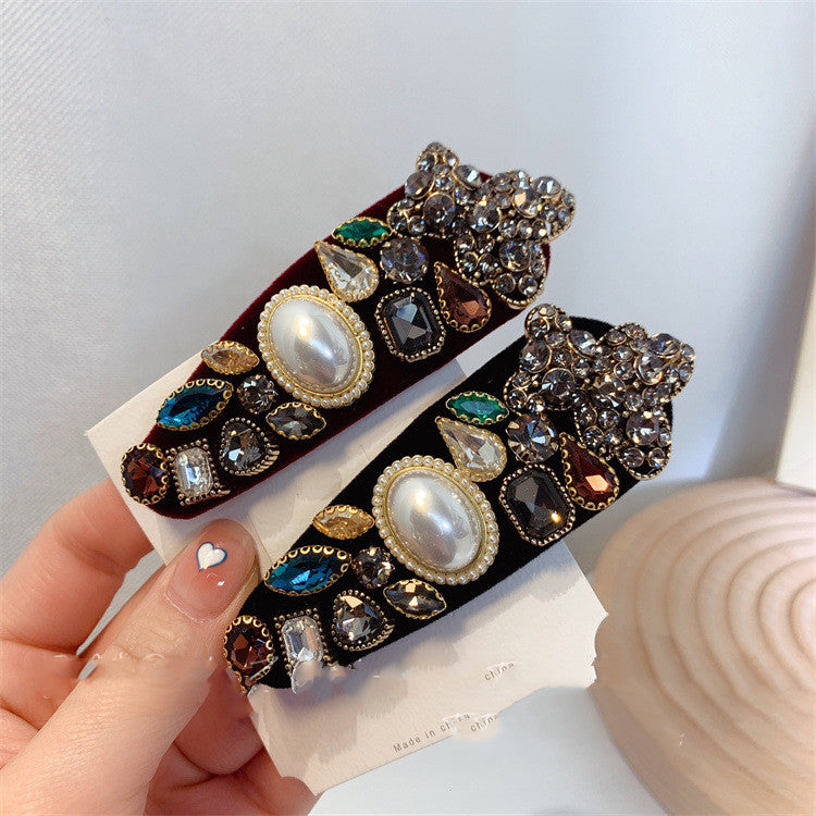 Vintage Baroque Pearl Color Velvet Drop Hair Clip