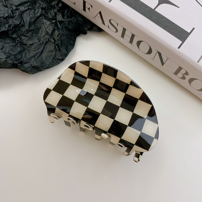 PVC Fashion Black And White Checkerboard Grip Clip Women
