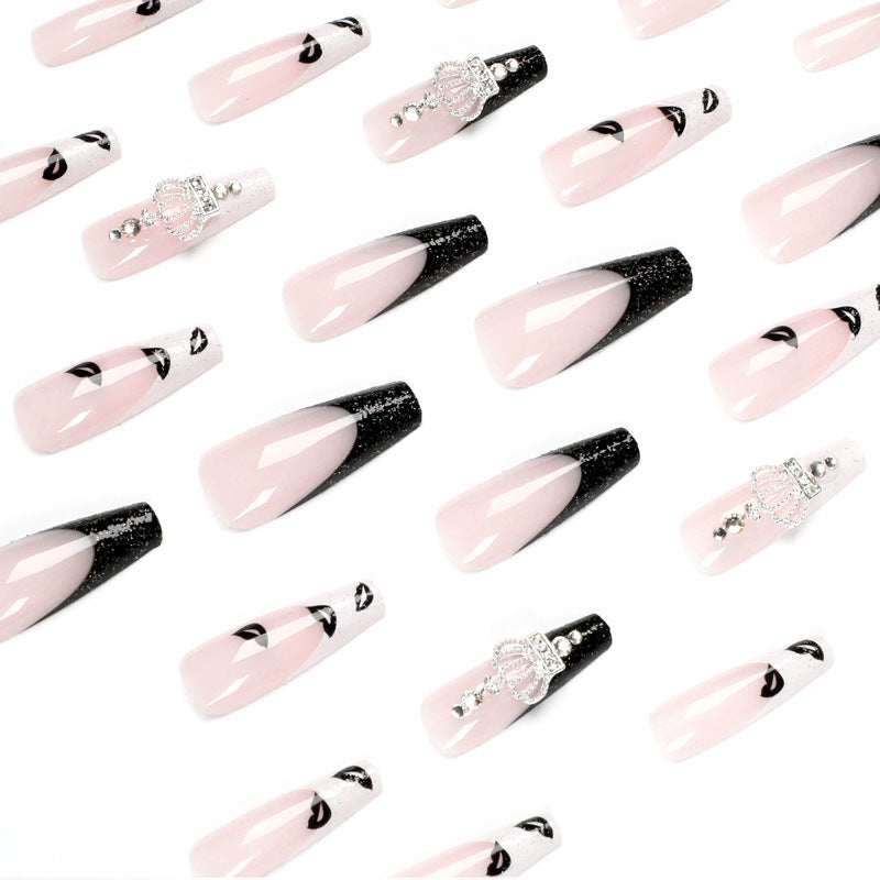 Wear A Nail Piece Long Ballet Black And White Lip Print Nail Beauty Rhinestone Removable Patch