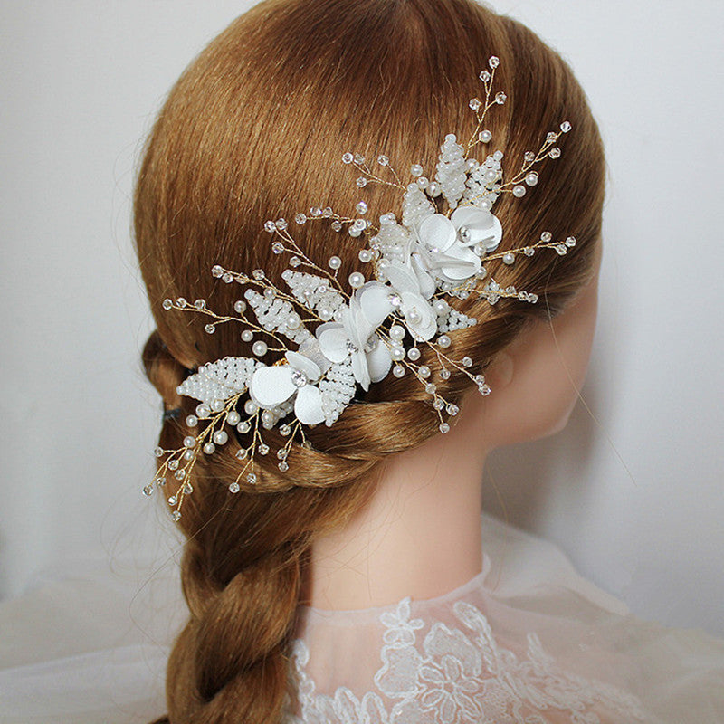 Pure Handmade Pearl Beaded Crystal Headwear Hair Comb