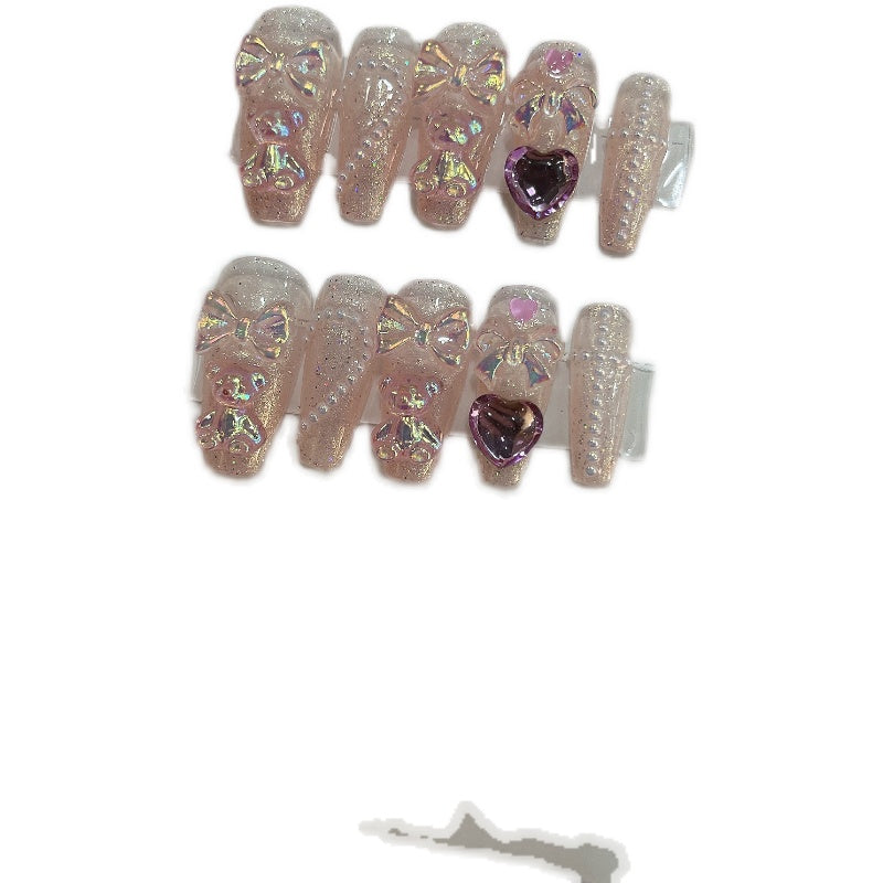 Yuan Rong Nail Heavy Industry Laser Bear Sweet Cool Wearable Nail Art