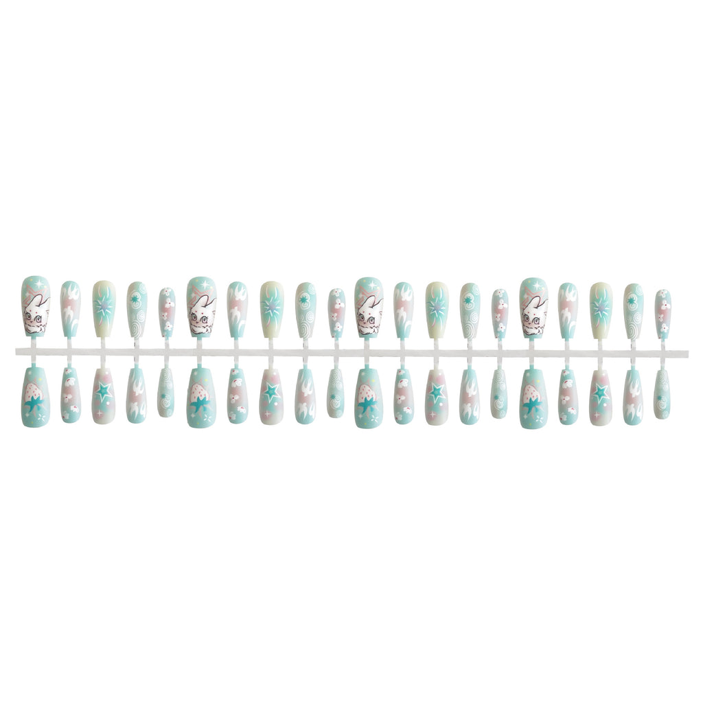 Cartoon Cute Rabbit Planet Middle Ladder Fake Nails Nail Polish