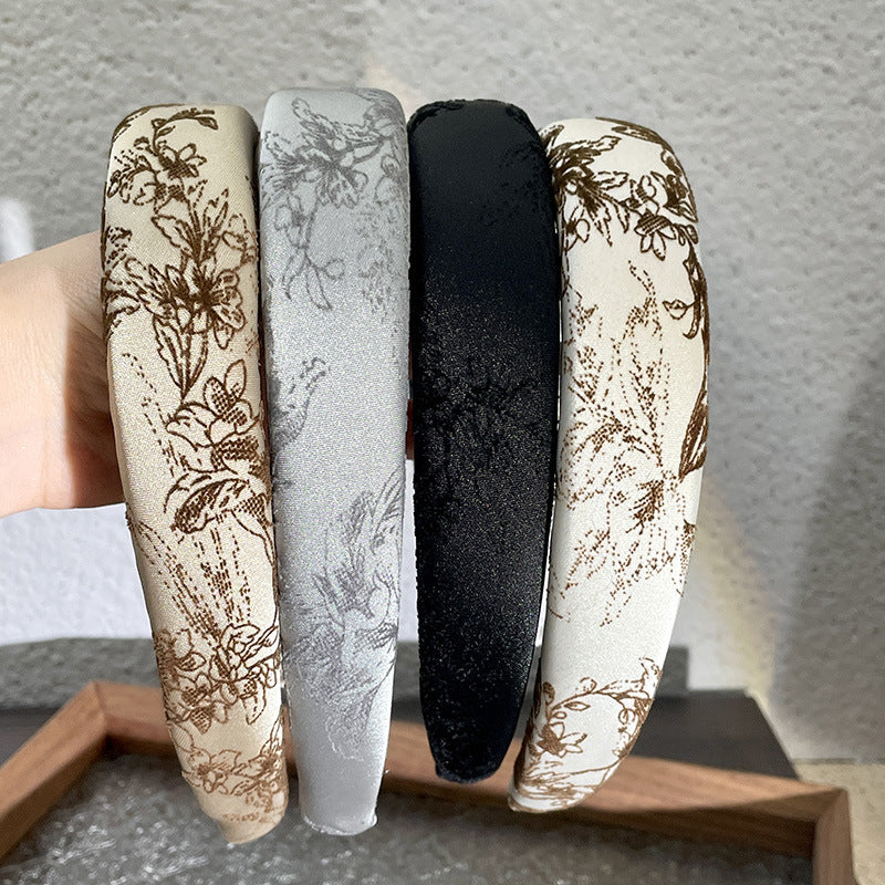 Champagne National Style Velvet Print Fine Sponge Headband