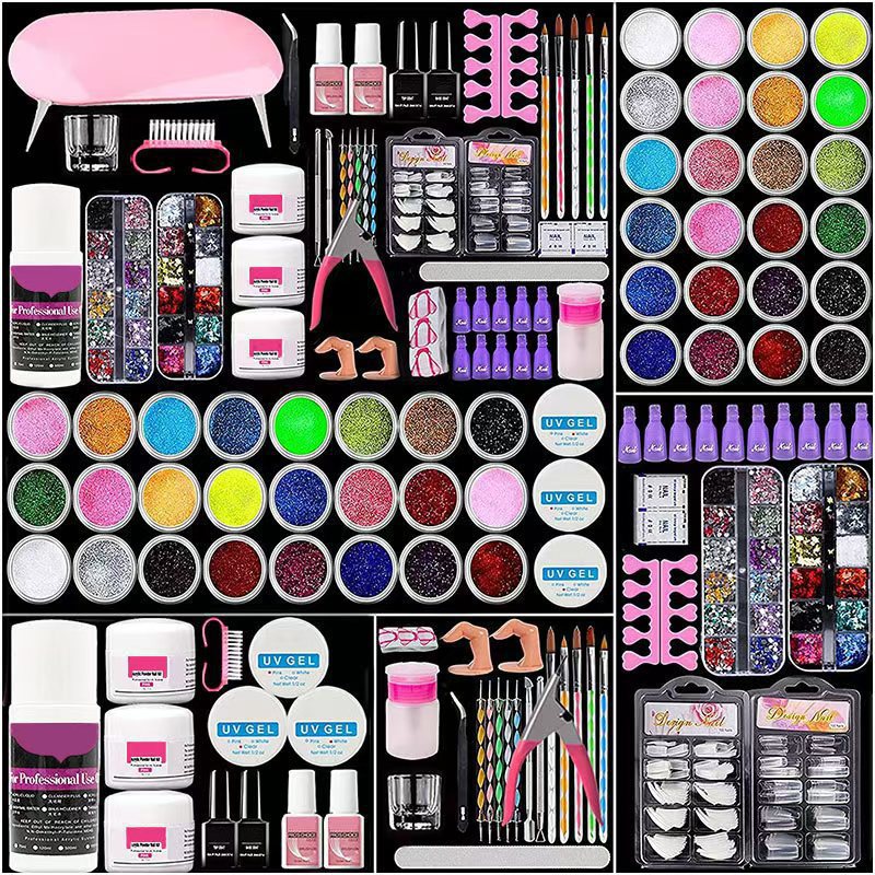 JaaeRed Beginner Nail Art Tool Set With Crystal Liquid Gel Polish