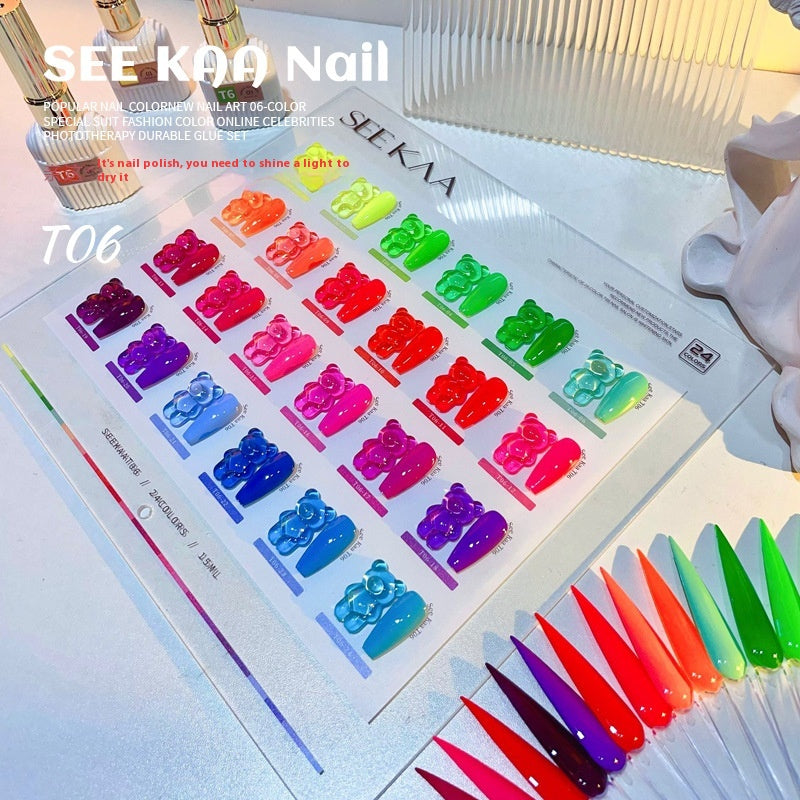 See Kaa Fluorescent White Transparent Nude UV Polish Nail Set