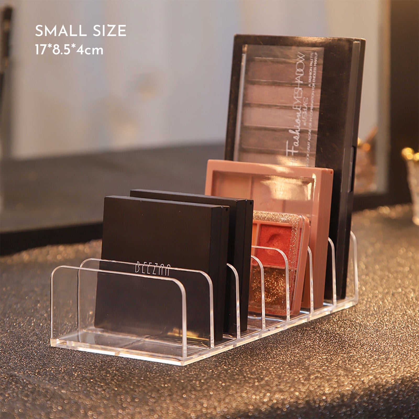 Beezan Acrylic Eyeshadow Palette Organizer - 7-Section Cosmetic Storage Box For Makeup, Sunglasses & Blush Kits 2 Sizes, Clear