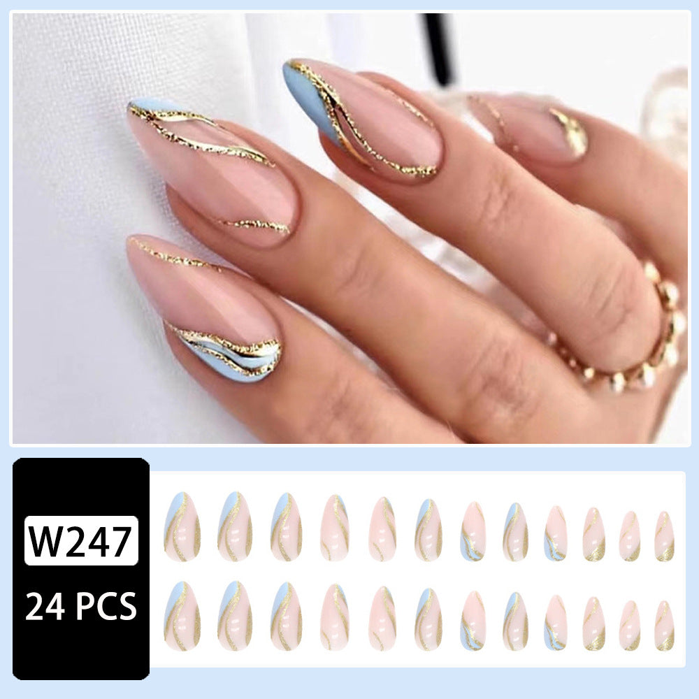 Blue Ripple Glitter Almond Wear Nail Tips