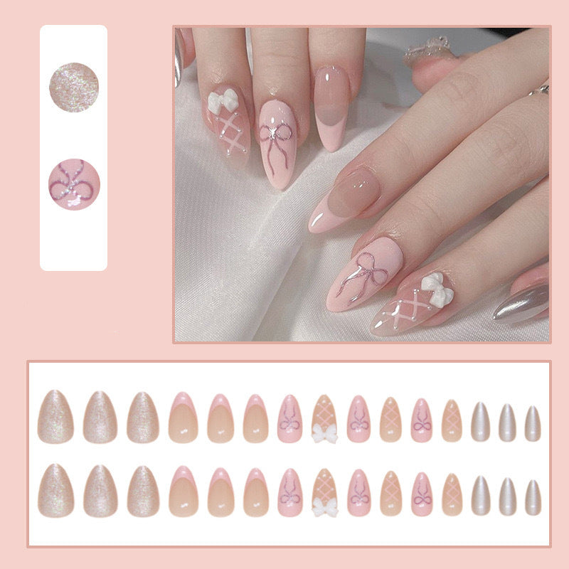 Minimalist Bowknot Pearl French Nail Stickers