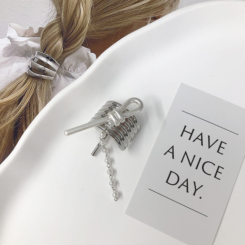 High Sense Pearl Chain Decorative Hair Hook Fashion Metal Low Ponytail Hairpin