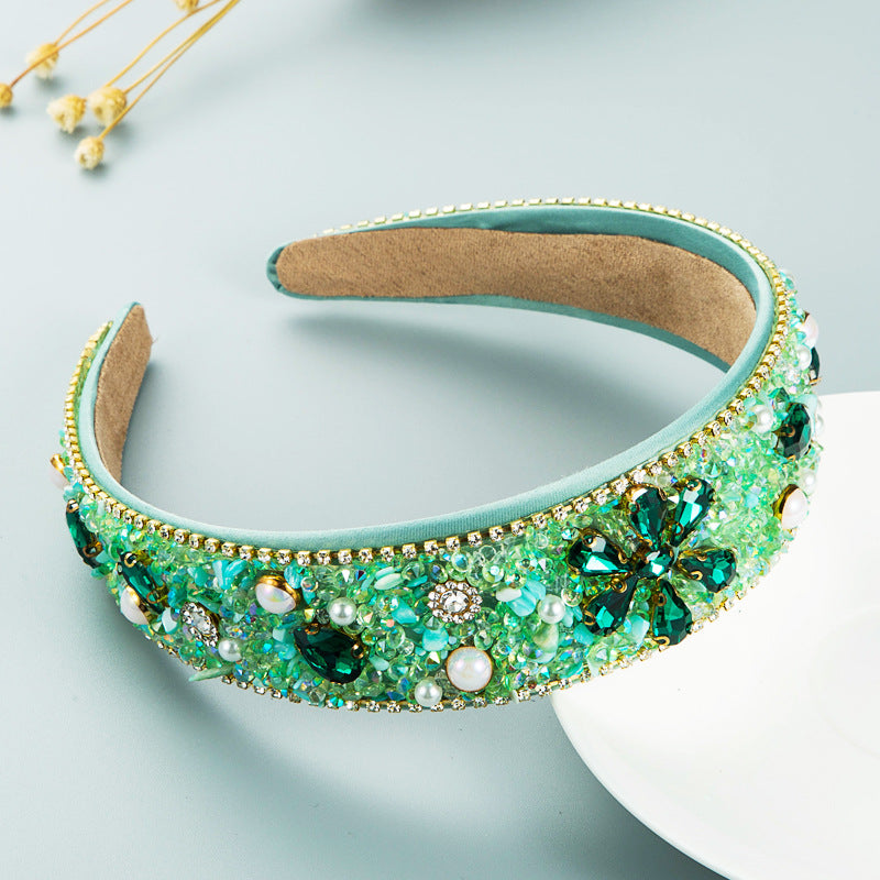 Diamond Resin Flower Cloth Wide Brim Headband