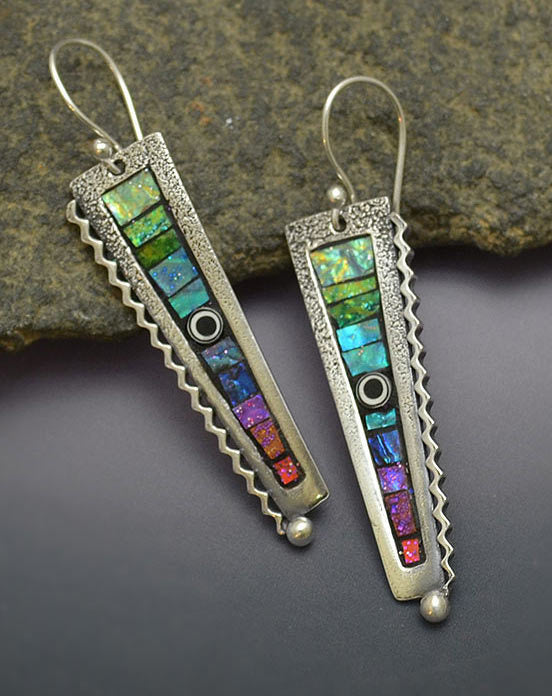 Retro Long Comb Tooth Abstract Rainbow Earrings European And American Fashion Zigzag Resin Earrings