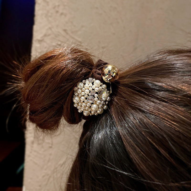 Simple Small Intestine Hair Tie With Hair Pearl With Drill Rope