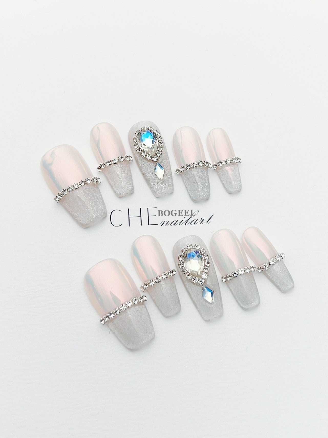 Chebogeel Aurora Cherry Blossom Spring And Summer French Blush Gradient Cat Eye Simple White High-grade Handmade Manicure Wear Gentle