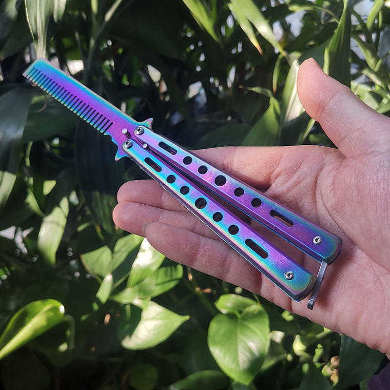 Colorful Titanium Butterfly Training Comb Practice Flail Knife Without Blade