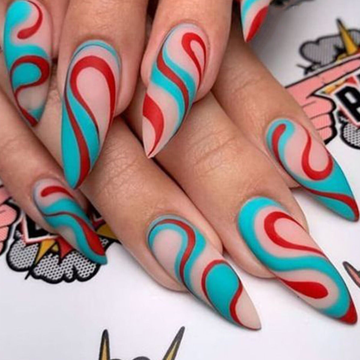 Colorful Lines Almond-shaped Rainbow Nail Sticker