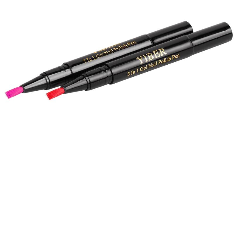 Yiber 5pcs Nail Polish Pen 3 In 1 One Step Glue Pen Multicolor