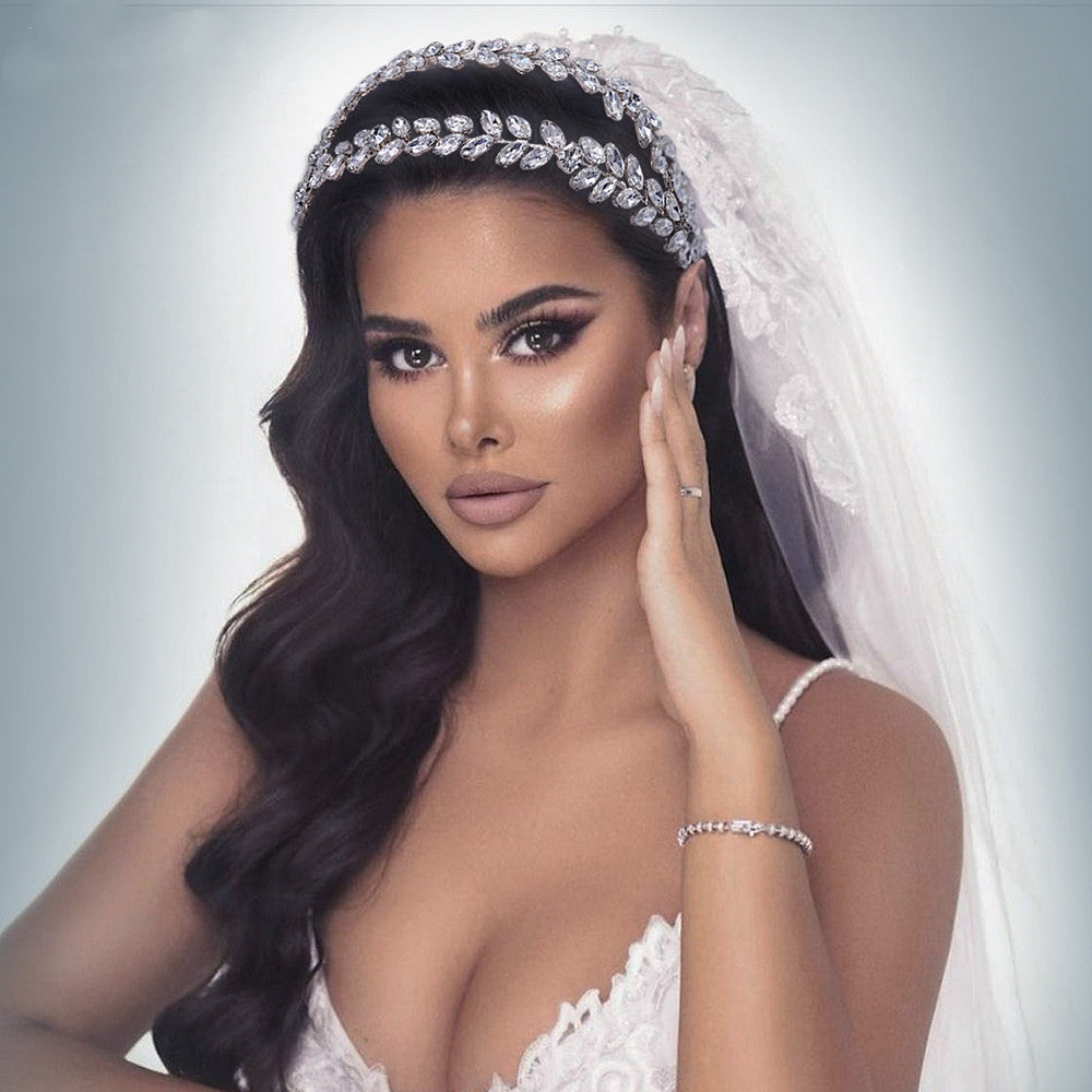 Bridal Headwear Silver Double Strand Rhinestone Headband Simple