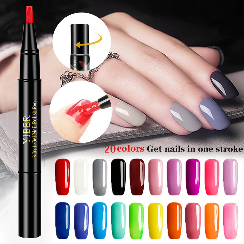 Yiber 5pcs Nail Polish Pen 3 In 1 One Step Glue Pen Multicolor