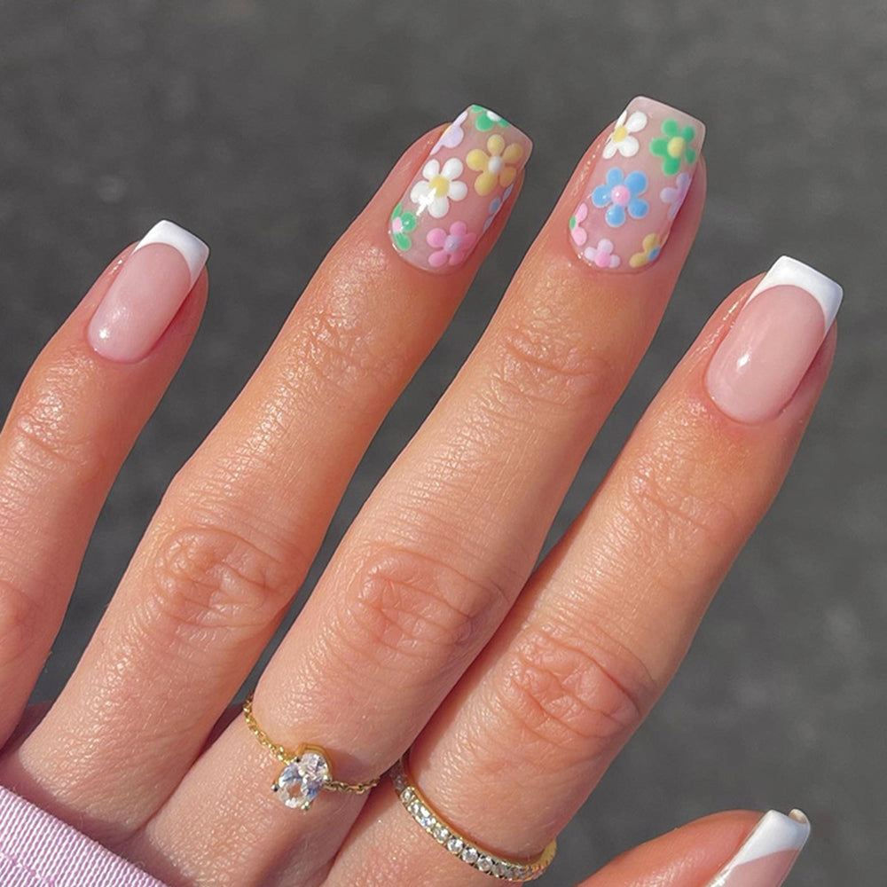 Nail Enhancement Patch Simple White Method Multicolor Floret