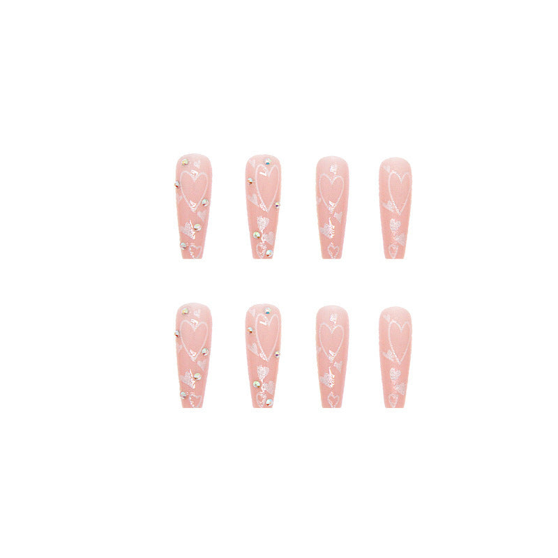 Long Nail Ballerina Gradient Heart Nail With Diamonds