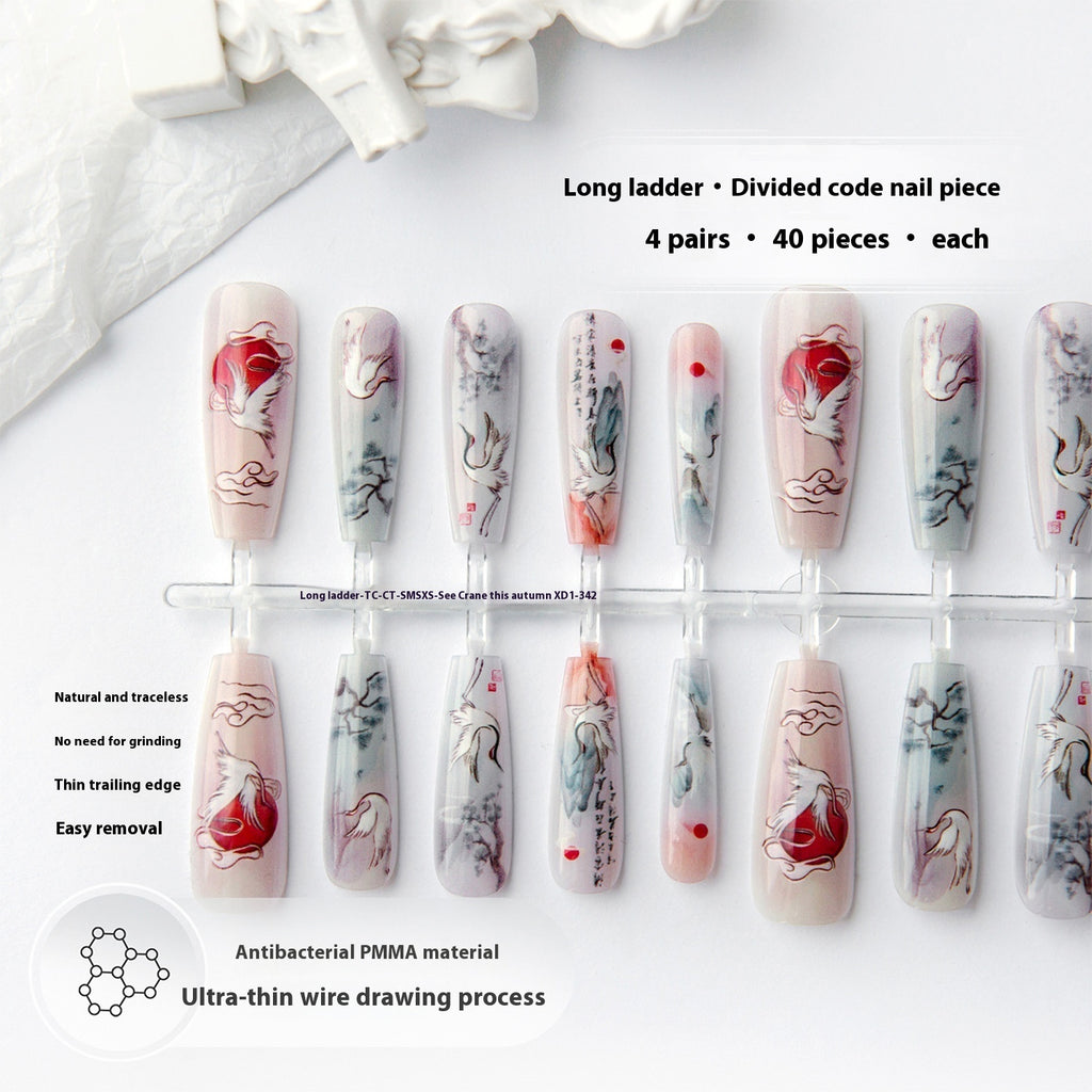Chinese Style Landscape New Chinese Style Butterfly Crane Nail Beauty Bright Surface