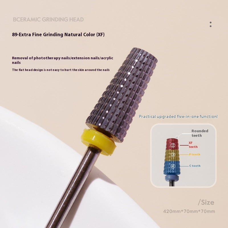 Five-in-one Tungsten Steel Cross Tooth Plating Color Alloy Nail Beauty Polish Removing Modified Peeling Grinding Head