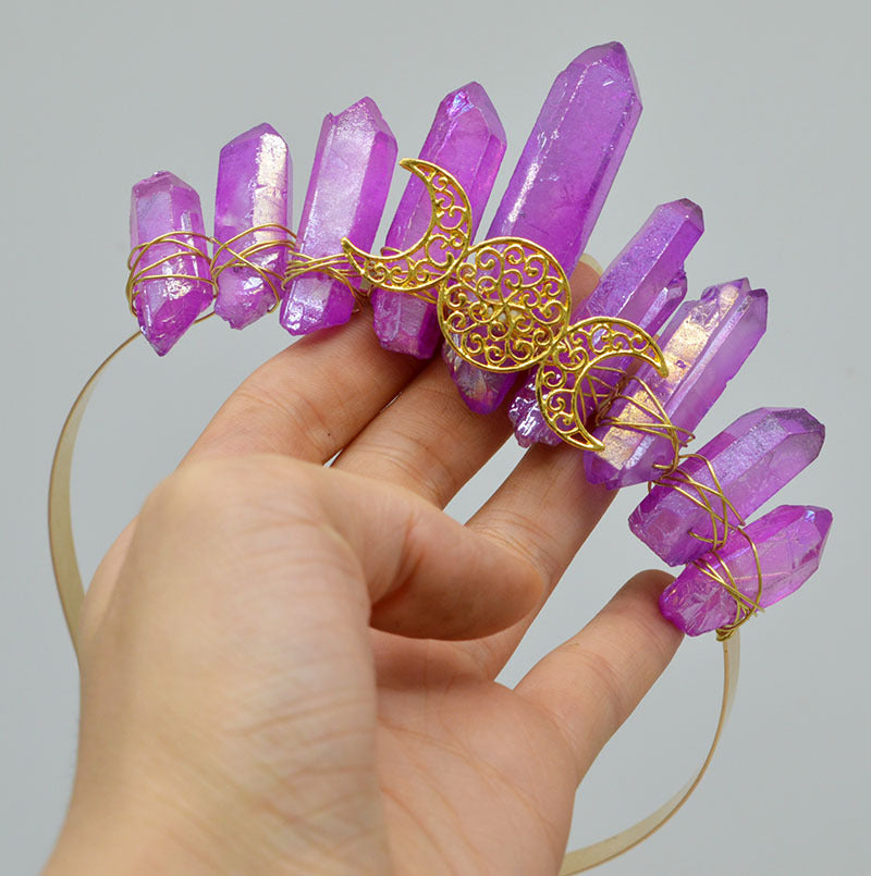 Natural Crystal Triple Golden Moon Headband