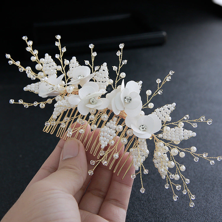 Pure Handmade Pearl Beaded Crystal Headwear Hair Comb
