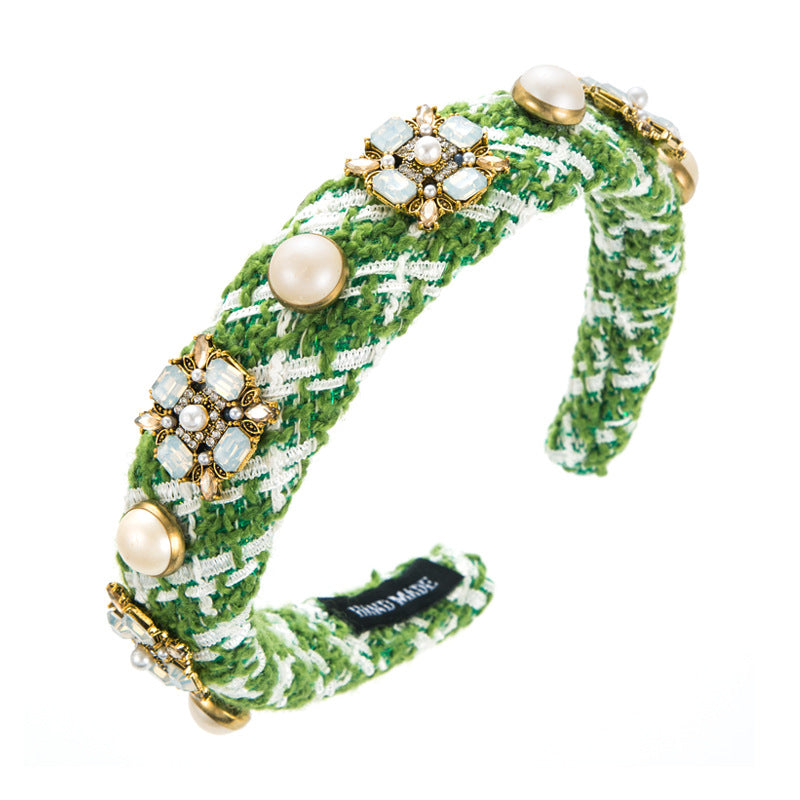 Colorful Glass Drill Pearl Wide-edged Headdress Headband