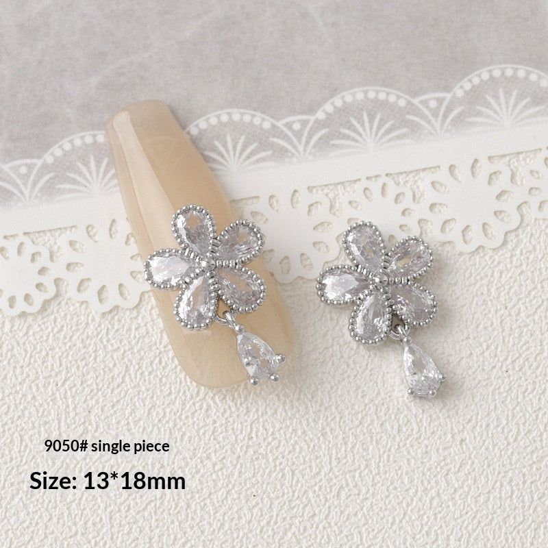 Silver Zircon Bow Nail Art Accessories